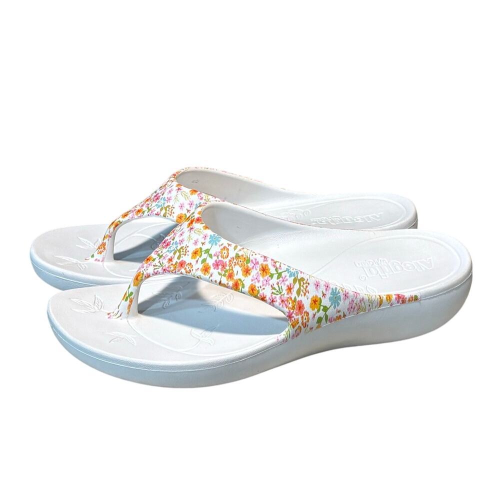 Alegria Ode Prime Time Sandal Floral Print Lightweight Wedge Flip Flops Size 40
